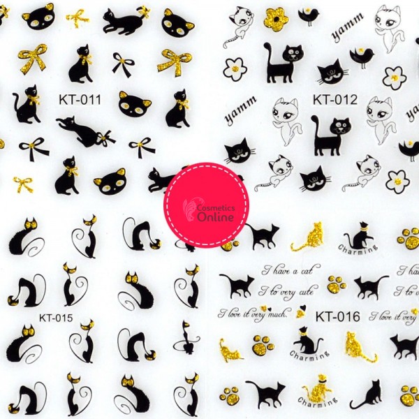 Stickere 3D Combinate  3DA11 Pisici Negre cu Auriu 6 folii